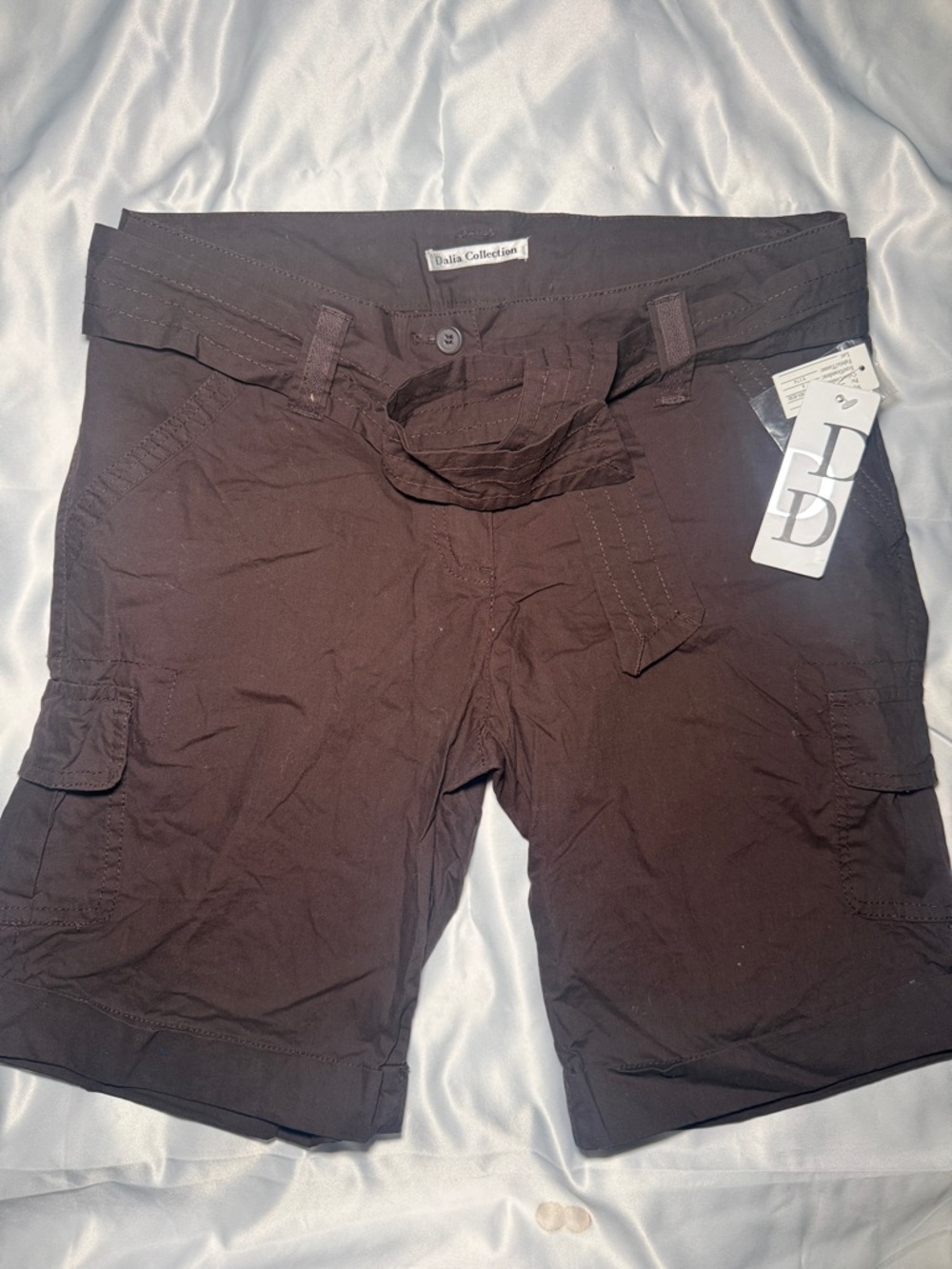 Dalia Collection Women's Dark Brown Cargo Bermuda Shorts with Fabric Belt